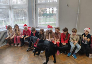 Uczniowie klasy 2a na zajęciach z dogoterapii.