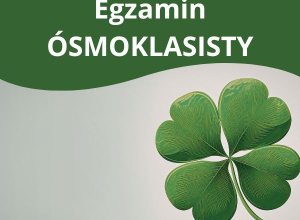 Rysunek z zieloną koniczynką, u góry napis: Próbny Egzamin Ósmoklasisty.