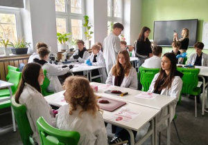 Praca w grupach podczas zajęć z biologii.