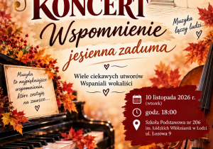 Plakat zapraszający na Koncert Muzyczny.